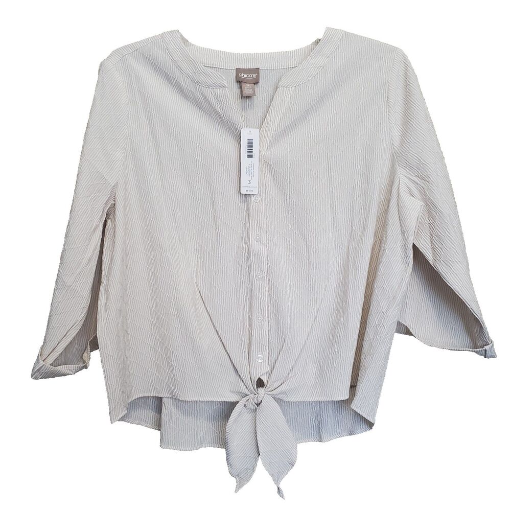 Chico's Diamond Textured Tie-Front Button-Up Top Size 3 (XL) NWT